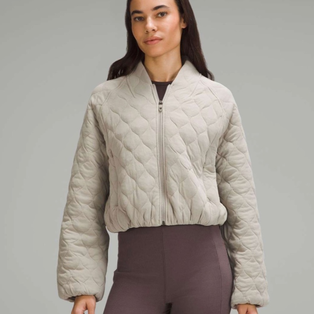 Lululemon Quilted Bomber Jacket in color: Riverstone size 8